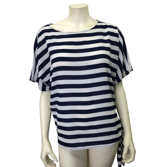 Michael Kors Tops - MICHAEL KORS WHITE DARK NAVY STRIPED SHORT SLEEVE TOP‎ SM